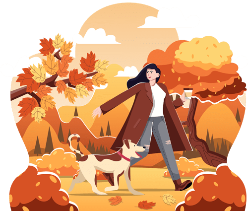 Autumn Fall Time Lady and Dog